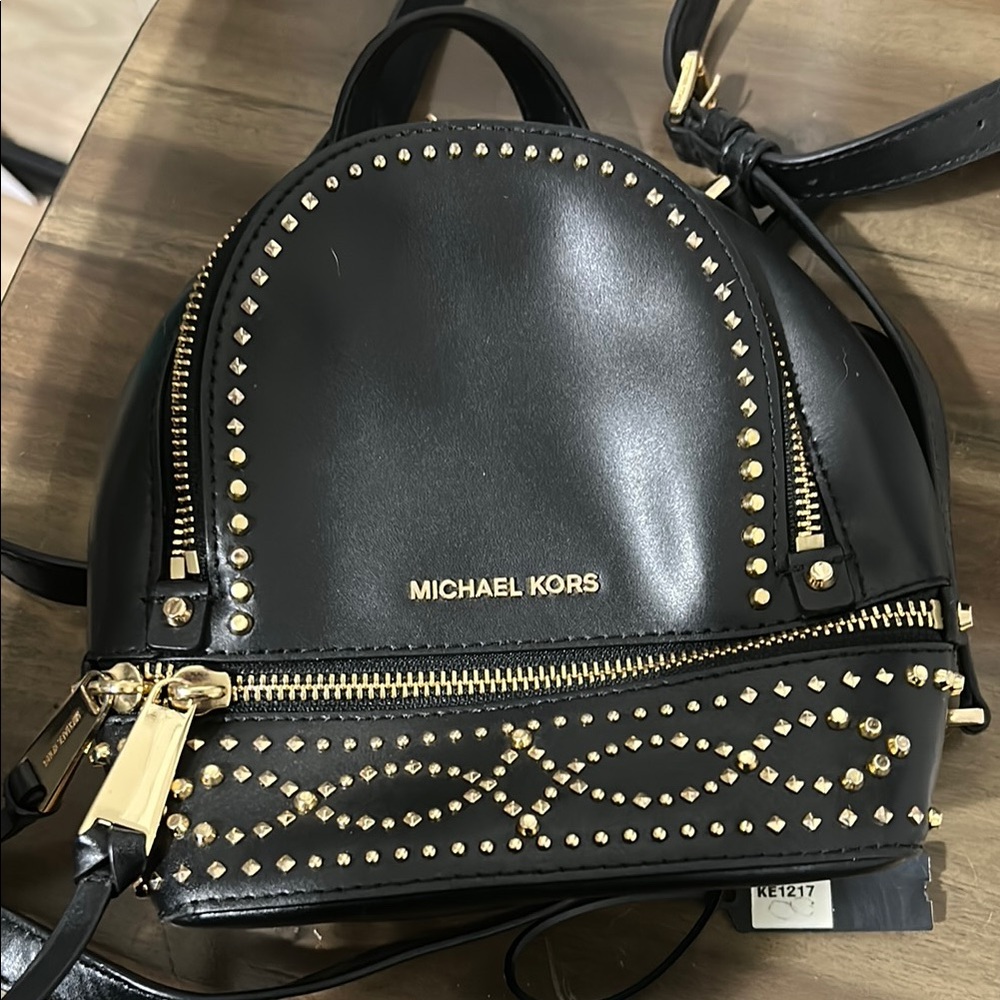 Michael Kors Black and Gold Studded Backpack